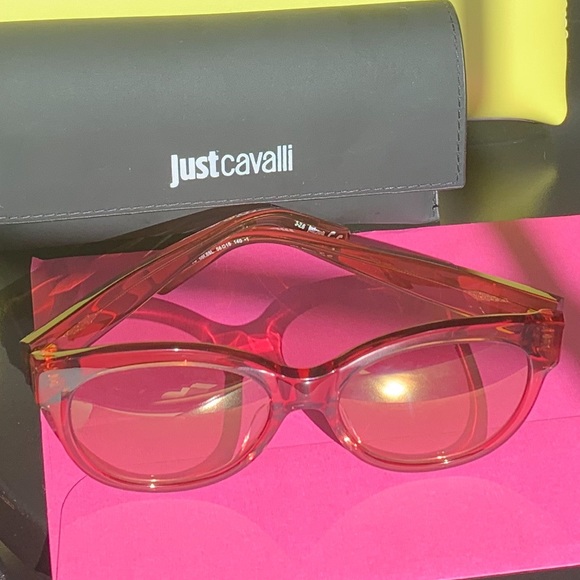 JUST CAVALLI SHINY BORDEAUX OVAL MIRROR SUNGLASSES - Picture 3 of 8